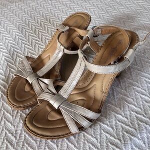 Lavender/gray cork heeled sandals from Born.